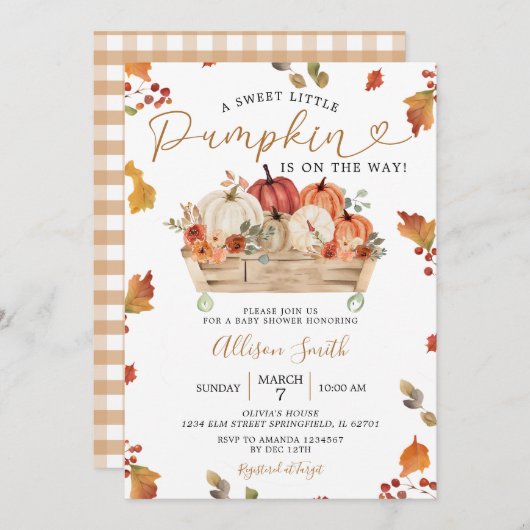 Sweet Little Pumpkin Autumn Leaves Baby Dusche Einladung (Vorne/Hinten)