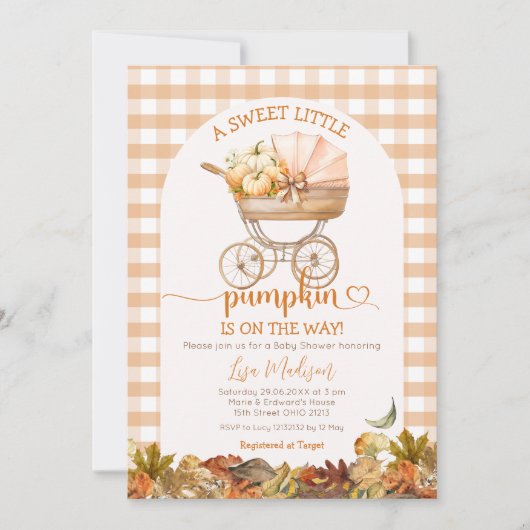 Sweet Little Pumpkin Baby Carriage Baby Dusche Einladung (Vorderseite)
