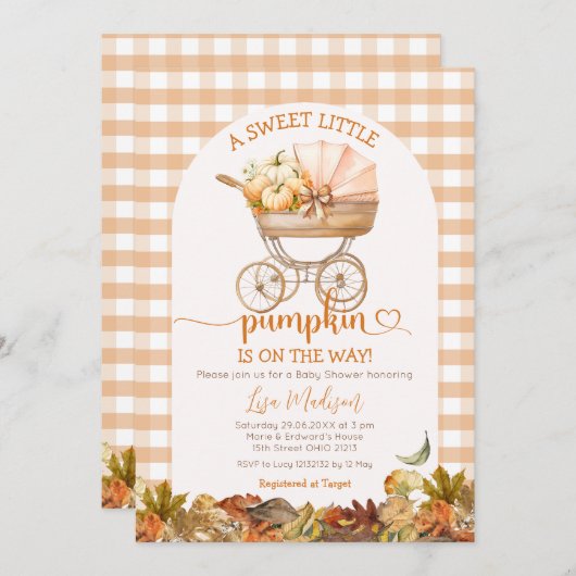 Sweet Little Pumpkin Baby Carriage Baby Dusche Einladung (Vorne/Hinten)