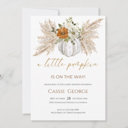 Sweet Little Pumpkin Baby Dusche Einladung (Vorderseite)