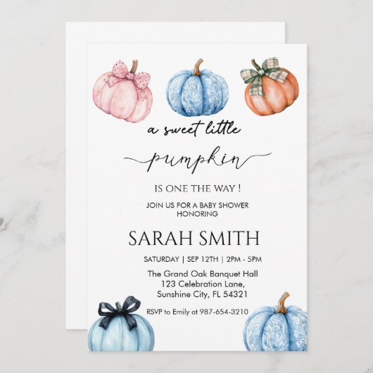 Sweet Little Pumpkin Baby Dusche Einladung (Vorne/Hinten)