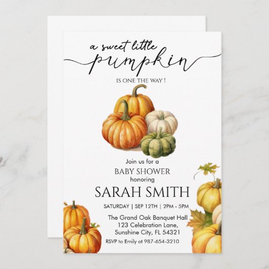 Sweet Little Pumpkin Baby Dusche Einladung (Vorne/Hinten)
