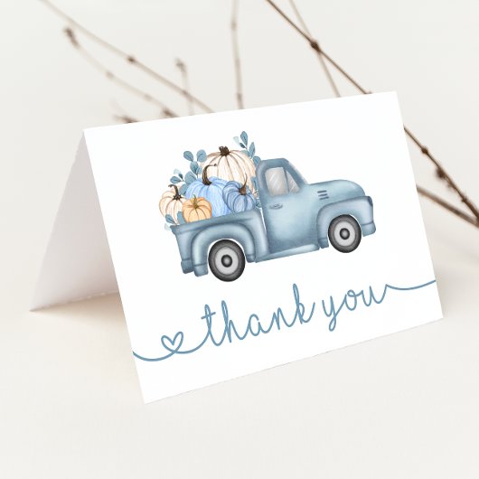 Sweet Little Pumpkin Blue Autumn Baby Dusche Dankeskarte