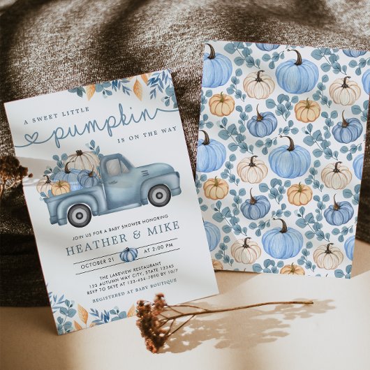 Sweet Little Pumpkin Blue Autumn Baby Dusche Einladung