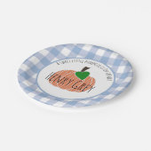 Sweet Little Pumpkin Blue Kariert Baby Shower Boy Pappteller (Schrägansicht)