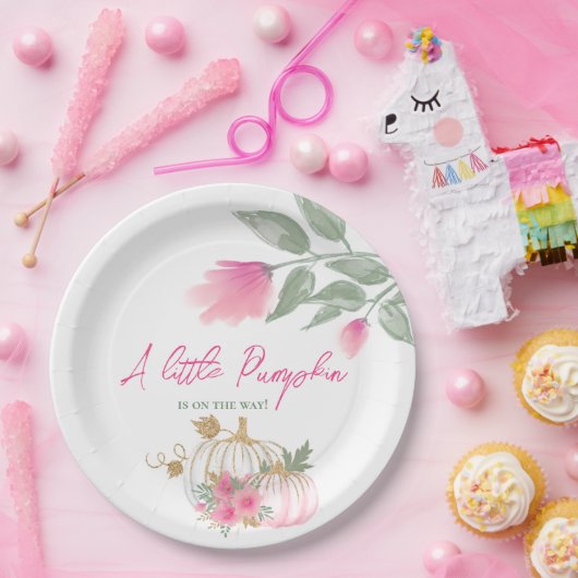 Sweet Little Pumpkin Blush Pink Gold Weiße Blüte Pappteller (Party)