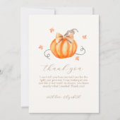 Sweet Little Pumpkin Bow Fall Baby Dusche Dankeskarte (Vorderseite)