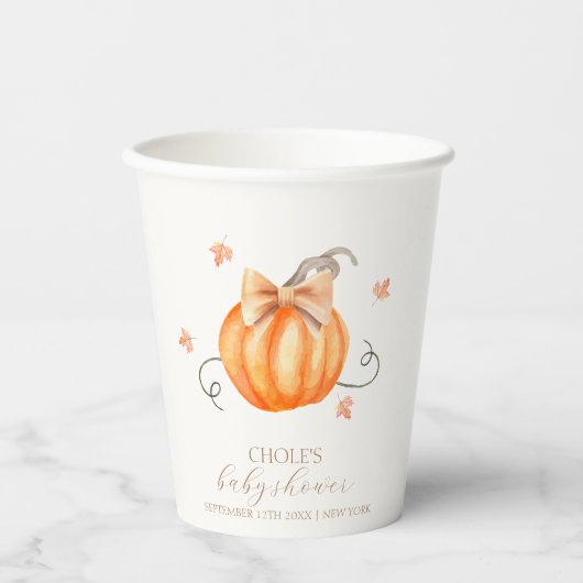 Sweet Little Pumpkin Bow Fall Baby Dusche Pappbecher (Vorderseite)