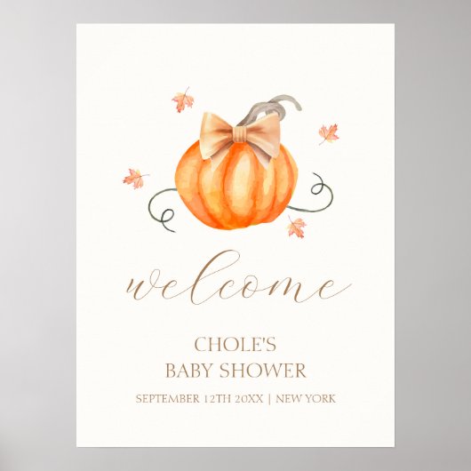Sweet Little Pumpkin Bow Fall Baby Dusche Willkomm Poster (Vorne)