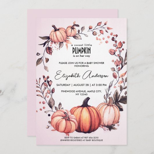 Sweet Little Pumpkin Fall Baby Dusche Einladung (Vorne/Hinten)