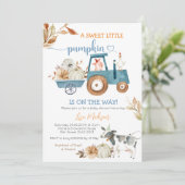 Sweet Little Pumpkin Fall Farm Animals Baby Dusche Einladung (Stehend Vorderseite)