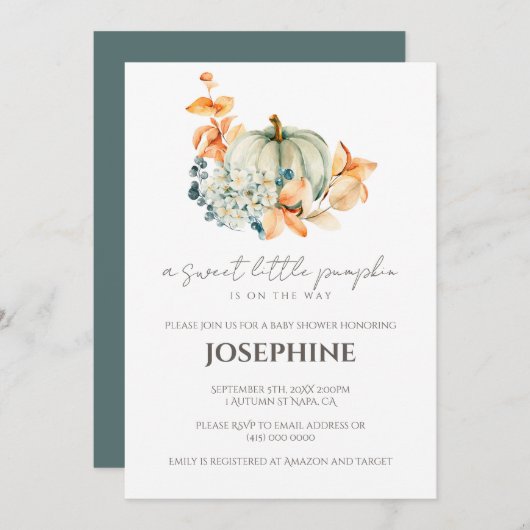 Sweet Little Pumpkin Fall Kinderdusche Einladung (Vorne/Hinten)