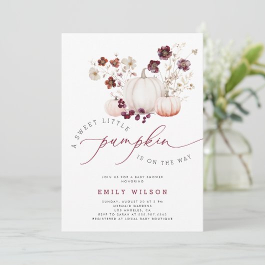 Sweet Little Pumpkin Fall Wildblume Babydusche Einladung (Stehend Vorderseite)
