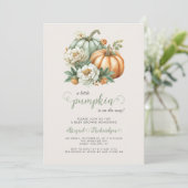 Sweet Little Pumpkin Floral Fall Babydusche Einladung (Stehend Vorderseite)
