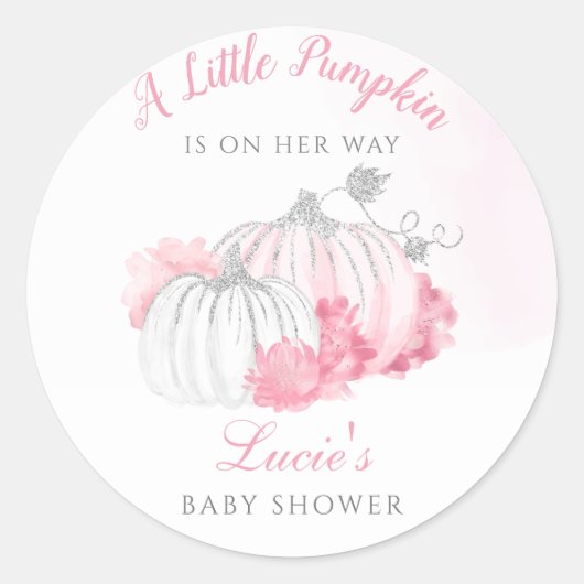 Sweet Little Pumpkin Floral Fall Babydusche Runder Aufkleber (Vorderseite)