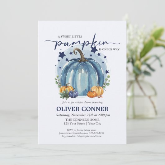 Sweet Little Pumpkin Herbst Kinderdusche Einladung (Stehend Vorderseite)