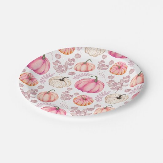 Sweet Little Pumpkin Pink Autumn Baby Dusche Pappteller (Schrägansicht)