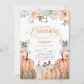 Sweet Little Pumpkin Pink Floral Fall Baby Shower Einladung (Vorderseite)