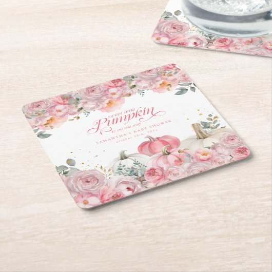 Sweet Little Pumpkin Pink Floral Fall Baby Shower Rechteckiger Pappuntersetzer (angewinkelt)