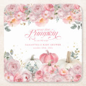 Sweet Little Pumpkin Pink Floral Fall Baby Shower Rechteckiger Pappuntersetzer (Vorderseite)