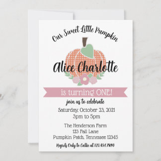 Sweet Little Pumpkin Pink Girl First 1st Birthday  Einladung