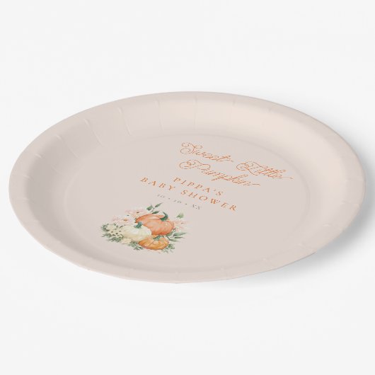 Sweet Little Pumpkin Pink & Orange Baby Dusche Pappteller (Schrägansicht)