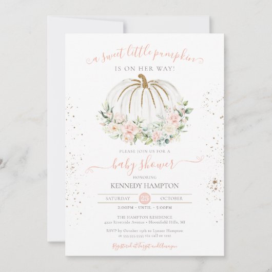 Sweet Little Pumpkin Soft Pink Autumn Baby Dusche Einladung (Vorderseite)