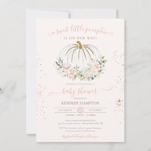 Sweet Little Pumpkin Soft Pink Autumn Baby Dusche Einladung (Vorderseite)