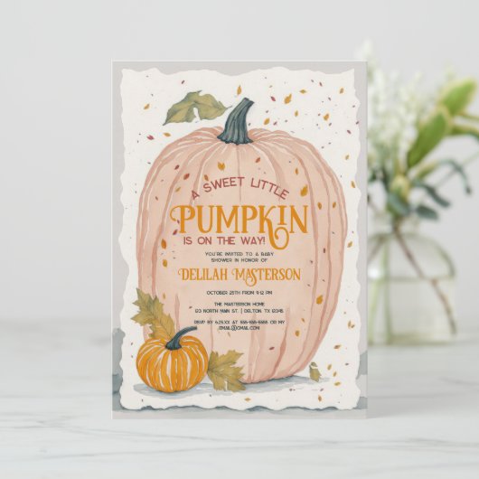 Sweet Little Pumpkin Watercolor Babydusche Einladung (Stehend Vorderseite)