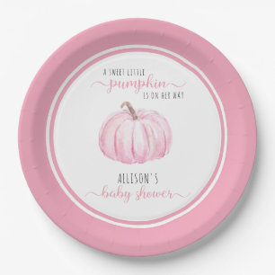 Sweet Little Pumpkin Watercolor Pink Baby Dusche Pappteller