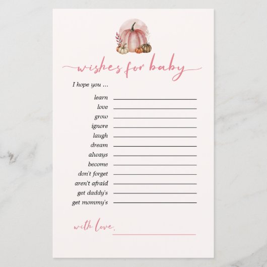 Sweet Little Pumpkin wünscht sich Baby Advice Card (Vorderseite)