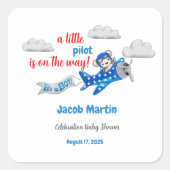 Sweet Little Teddy Bear in Sky Baby Shower Quadratischer Aufkleber (Vorderseite)