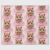 Sweet Llama Birthday Girl Name Alpaca Pink Geschenkpapier (Flach)