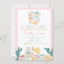 Sweet Llama Pastel Baby Dusche Einladung Kaktus