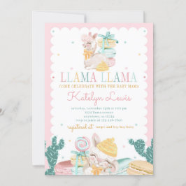 Sweet Llama Pastel Baby Dusche Einladung Kaktus
