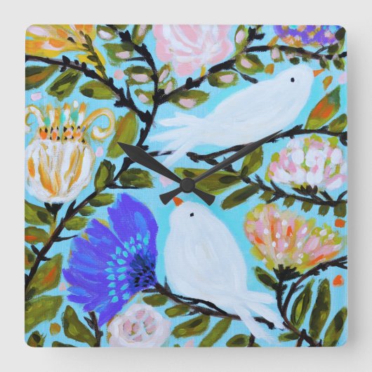 Sweet Love Birds II Quadratische Wanduhr (Vorderseite)