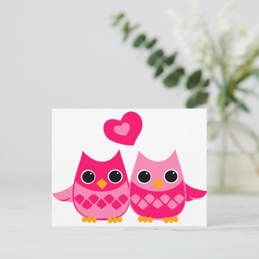 Sweet Love Owls Postkarte (Stehend Vorderseite)