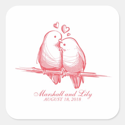 Sweet Lovebirds Valentine Wedding Sticker Siegel (Vorderseite)