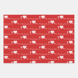 Sweet Lovely Romantic Red White Hearts Geschenkpapier Set