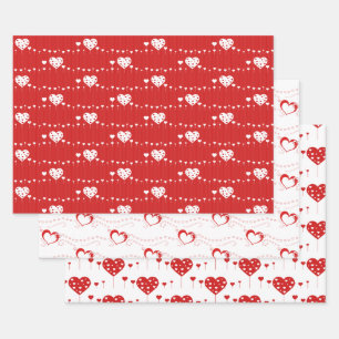Sweet Lovely Romantic Red White Hearts Geschenkpapier Set