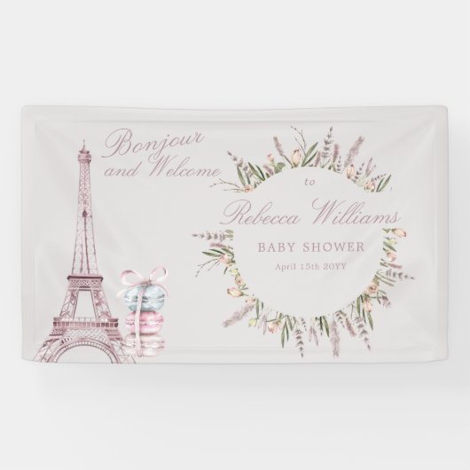 Sweet Macaron Bonjour Bebe Paris Baby Dusche Banner (Horizontal)