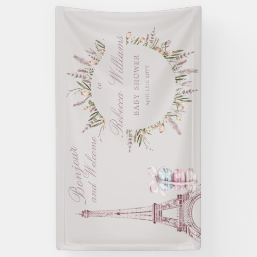Sweet Macaron Bonjour Bebe Paris Baby Dusche Banner (Vertikal)