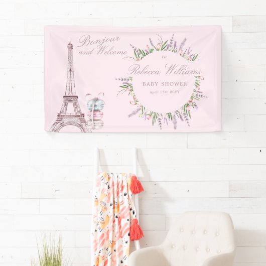 Sweet Macaron Bonjour Bebe Paris Baby Dusche Banner (Insitu)