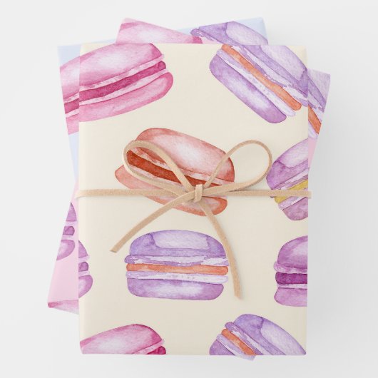 Sweet Macarons auf schönen Pastellmustern Geschenkpapier Set (Beispiel)