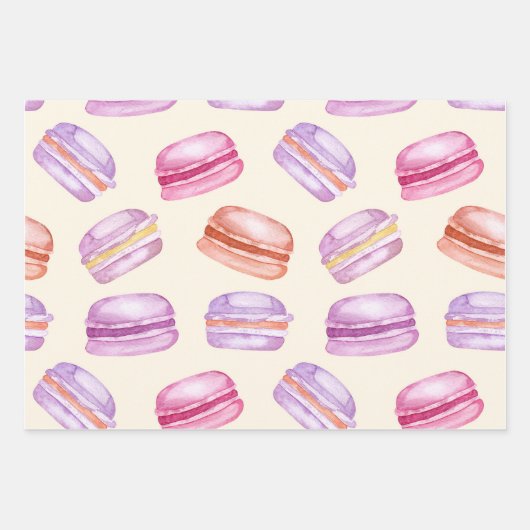 Sweet Macarons auf schönen Pastellmustern Geschenkpapier Set (Vorderseite)
