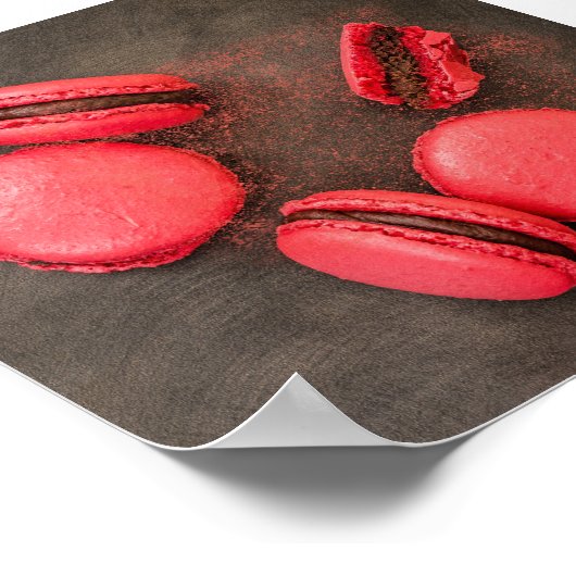 Sweet Macarons Küchenplakat | Macarons Rotes Rosa Poster (Ecke)