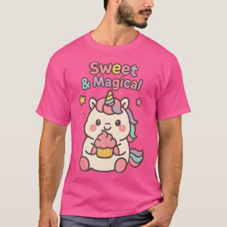 Sweet Magical Kawaii Unicorn Holding Cupcake For G T-Shirt