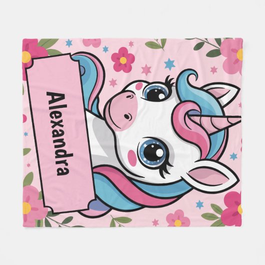 Sweet Magical Unicorn Design Personalisiert Girl Fleecedecke (Vorderseite (Horizontal))