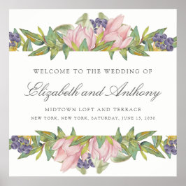 Sweet Magnolia Watercolor Wedding Sign Poster