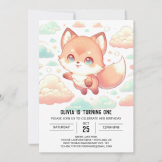 Sweet Majestic Fox 1. Geburtstag Einladung